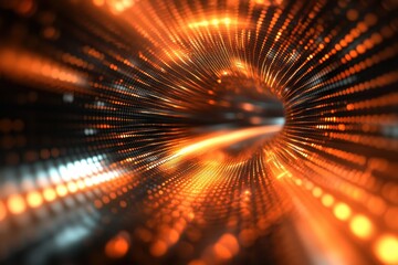 Poster - Dynamic abstract light patterns swirling in an orange tunnel during a digital art creation process