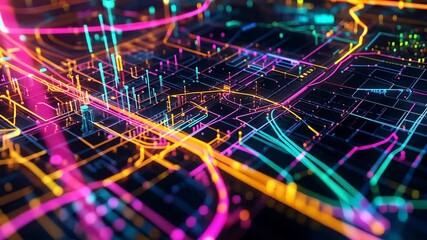 Leinwandbilder - Heatmap of a city's public transit system, with vibrant colors showing the most heavily used routes and stations, cooler tones in the less crowded areas. . Video