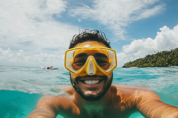 young man in swimming man swimming in sea