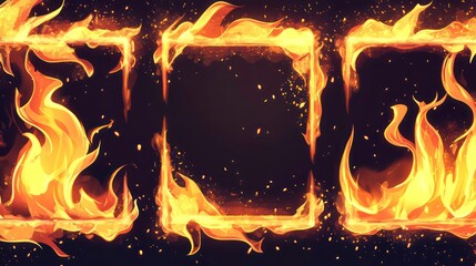 Poster - A fiery background with three empty frames, ideal for showcasing content or images.