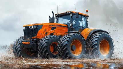 Dynamic racing tractor sketch: powerful machinery in motion