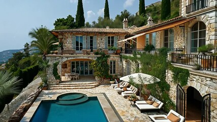 Wall Mural - Luxury stone french house with pool