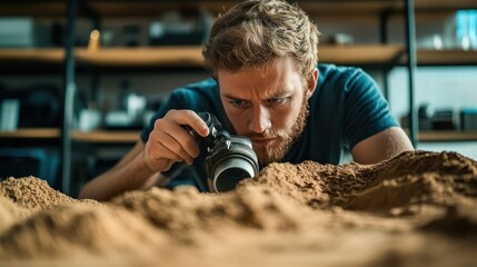 Poster - A Man Examines a Small Object with a Magnifying Glass