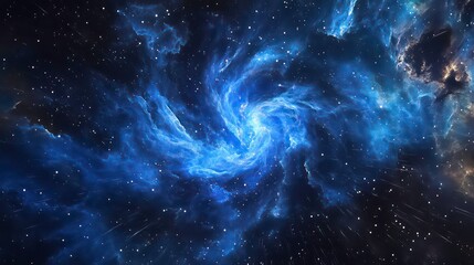 Poster - A swirling galaxy in deep space, showcasing vibrant purple and blue cosmic clouds.