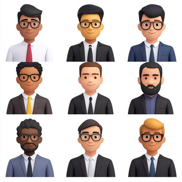 business people 3d faces avatars set on white background