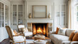 © Kosin - Inviting French country interior with two stylish chairs and comfortable sofa positioned by warm fireplace, creating cozy atmosphere for relaxation