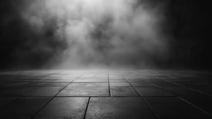 Poster - A dark, foggy environment with a polished floor, creating a mysterious atmosphere.