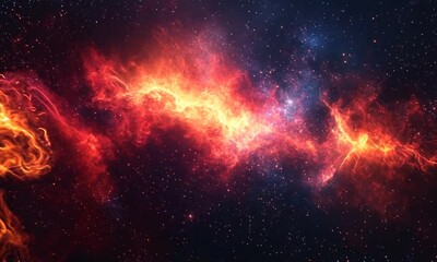 Wall Mural - Vibrant cosmic nebula with fiery colors and stars.