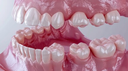 Poster - 3D model of human teeth and gums, showcasing dental anatomy for educational purposes.