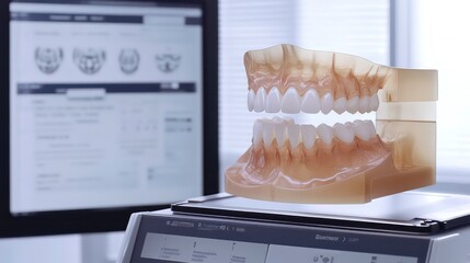 Poster - A dental model displayed in a lab with a computer interface for analysis.