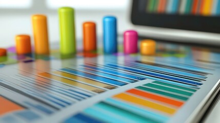 Poster - Colorful data visualization with graphs and charts on a digital interface.