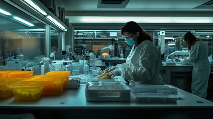 Poster - A Scientist in Protective Gear Working in a Laboratory