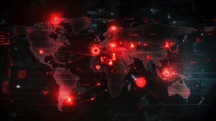 Fototapete - A digital world map with glowing connections and data points, suggesting global connectivity.