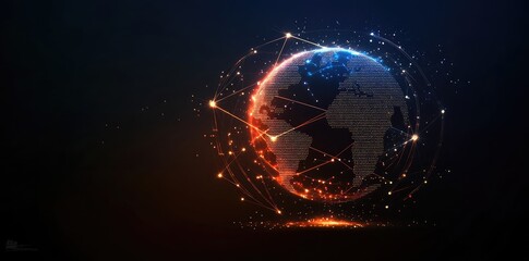 Poster - Abstract Global Network Concept with Glowing Connections Around Earth, Data Transfer Technology Background