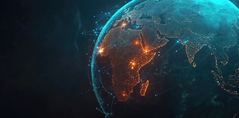 Poster - Abstract Global Network Concept with Glowing Connections Around Earth, Data Transfer Technology Background