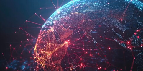 Poster - Abstract Global Network Concept with Glowing Connections Around Earth, Data Transfer Technology Background