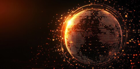 Poster - Abstract Global Network Concept with Glowing Connections Around Earth, Data Transfer Technology Background