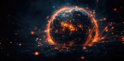 Poster - Abstract Global Network Concept with Glowing Connections Around Earth, Data Transfer Technology Background