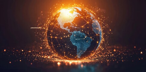Poster - Abstract Global Network Concept with Glowing Connections Around Earth, Data Transfer Technology Background