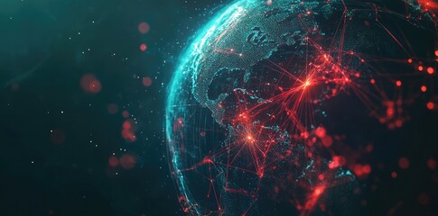 Poster - Abstract Global Network Concept with Glowing Connections Around Earth, Data Transfer Technology Background