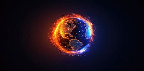 Poster - Abstract Global Network Concept with Glowing Connections Around Earth, Data Transfer Technology Background