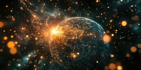 Poster - Abstract Global Network Concept with Glowing Connections Around Earth, Data Transfer Technology Background