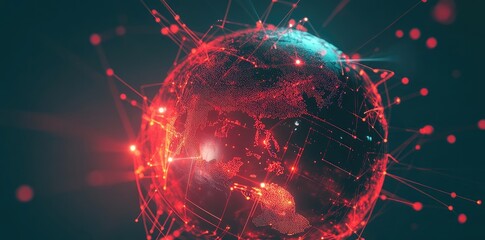 Poster - Abstract Global Network Concept with Glowing Connections Around Earth, Data Transfer Technology Background