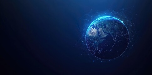 Poster - Abstract Global Network Concept with Glowing Connections Around Earth, Data Transfer Technology Background