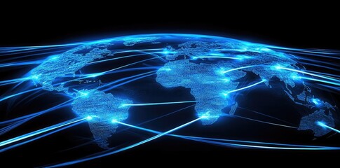 Poster - Abstract Global Network Concept with Glowing Connections Around Earth, Data Transfer Technology Background
