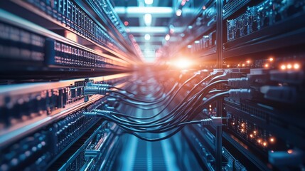 Poster - Organized Data Center with Serene Lighting Effects