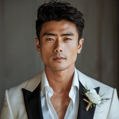 Poster - A handsome Asian man wearing a wedding suit.