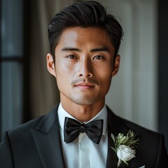 Poster - A handsome Asian man wearing a wedding suit.
