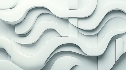 Wall Mural - Abstract 3D illustration with smooth, interlocking curved shapes in a monochromatic light gray color palette, creating a fluid and modern design pattern.