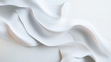 Poster - Soft white fabric draped gracefully on a smooth surface, creating elegant folds and shadows in a minimalist setting