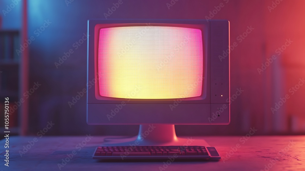 Thick computer monitor with reflections and visible pixel details on ...