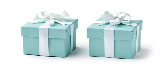 Poster - Two Lightblue Gifts Boxes With White Ribbon Isolated On White
