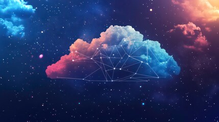 Aufkleber - A stylized cloud in space with a network of stars, blending cosmic and digital themes.