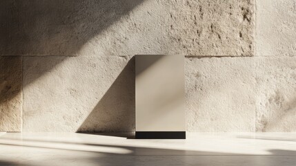 Aufkleber - A contemporary standing brochure mockup featuring a geometric design rests against a textured stone background highlighting its sophistication