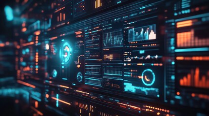 Poster - Futuristic interface displaying data analytics and visualizations.