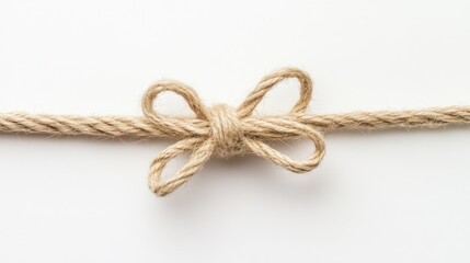 Poster - Close up of twine or string knotted in a bow against a clean white background