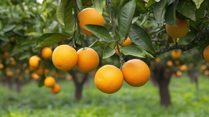 Poster - Branch of orange tree laden with ripe fruits in a fruit orchard