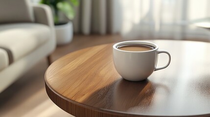 Aufkleber - Wooden espresso coffee table featuring a white cup filled with a warm beverage