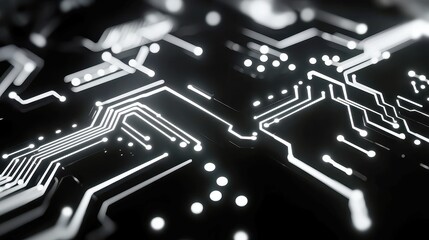 Poster - Abstract electronic circuit loops, stylized black and white circuit boards, showcasing technology and interconnected networks, ideal for digital themes and modern media.
