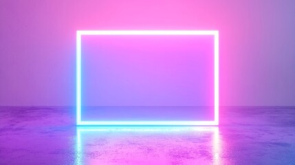 Poster - Neon Light Frame Animation, vibrant abstract rectangle illuminated by purple and blue gradients, creates a dynamic backdrop for modern visuals, seamless looping design, ideal for digital projects.