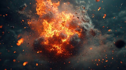 Poster - Fiery Ember Ascendance, Abstract seamless loop of rising ash and glowing sparks, vibrant chaotic motion, perfect for overlay in creative projects with alpha channel support.
