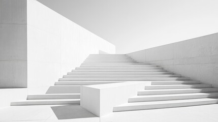 Leinwandbilder - A towering expanse of flawless white concrete steps conveys a sense of achievement providing plenty of empty space for creative composition
