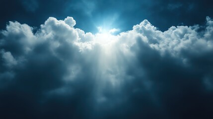 Poster - illuminated cloud upload icon radiating light against a misty dark backdrop