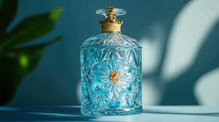 Poster - Luxurious Crystal Flask Adorned with Gold Accents and a Radiant Aqua Hue