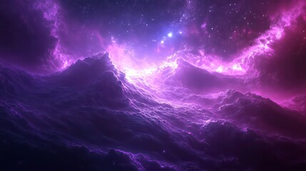 Aufkleber - A cosmic scene depicting swirling purple clouds and waves, evoking a sense of wonder.