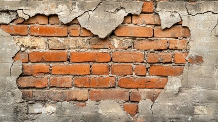 Aufkleber - Aging Brick Wall Featuring Significant Cracks and Deterioration